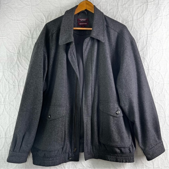 Vintage Nordstrom Bomber Jacket Mens L Large Wool Blend Lined Grey Y2K Hong Kong - Picture 12 of 16